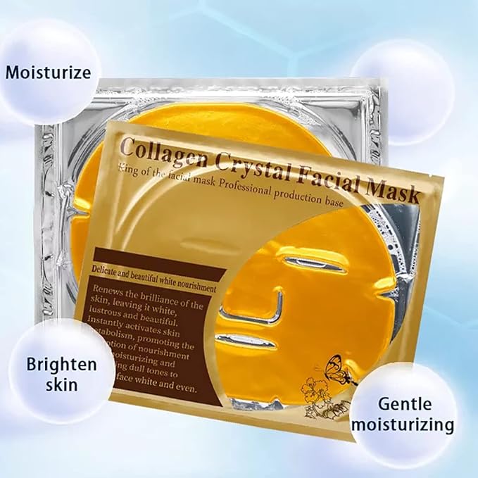 Collagen Facial Masks (10-Pc) - Vegan Gold Facial Mask - Anti Aging,Puffiness, Moisturizing, Deep Tissue Rejuvenation and Hydrates Skin