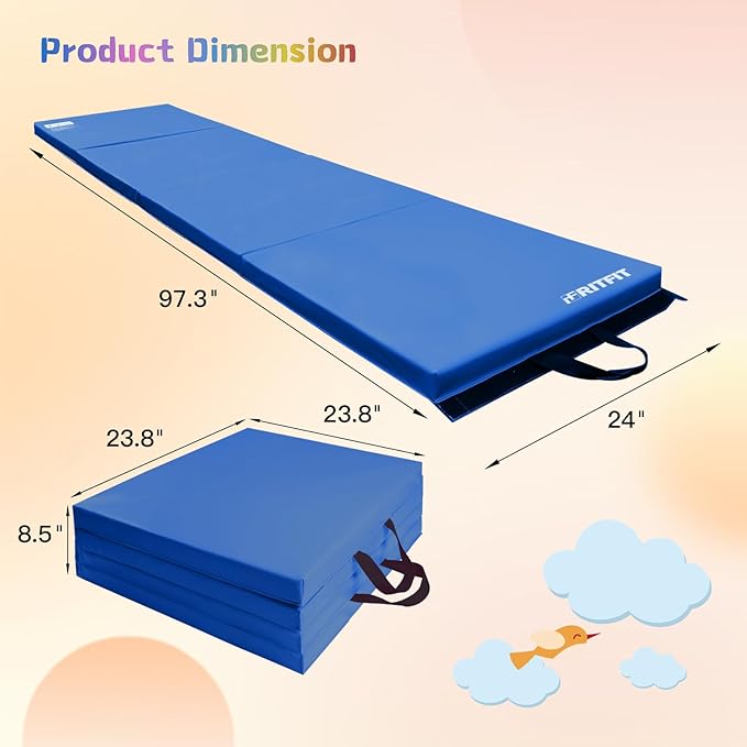 RitFit Upgraded Folding Exercise Mat, 2 Inch Thick Gymnastics Mat 3’x6’,4’x8’,4x10’,2'x8' with Carrying Handles for Yoga, MMA, Stretching, Core Workouts and Home Gym Protective Flooring