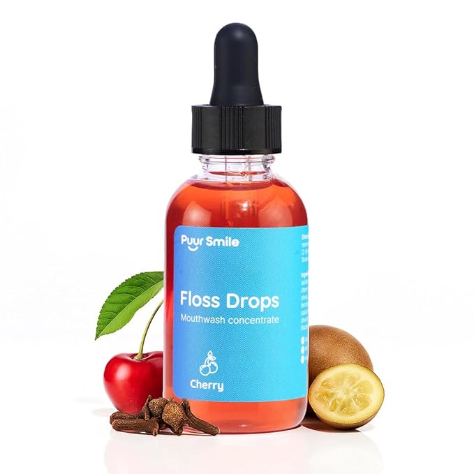 Concentrated Floss Drop Serum – 2oz Concentrated Mouth Wash to Use in Water Flosser | Natural Essentials Promotes Good Breath | Organic Drop Provides Good Oral Health (Cherry Flavor)