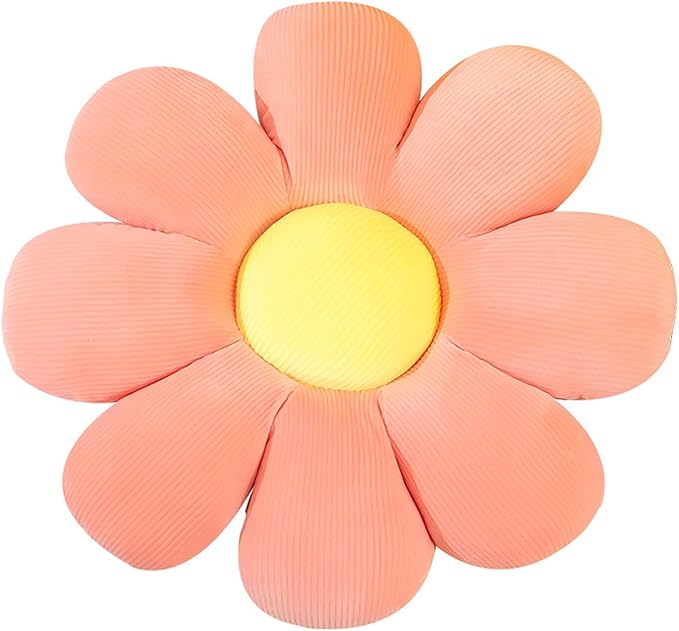 Flower Shaped Throw Pillow - 21 Inch Soft Seating Cushion for Floor, Bedroom, Sofa, Bed, Reading - Plush Room Decor (Pink)