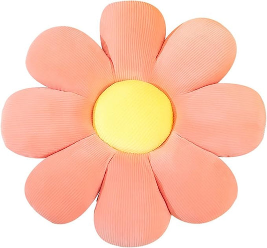 Flower Shaped Throw Pillow - 21 Inch Soft Seating Cushion for Floor, Bedroom, Sofa, Bed, Reading - Plush Room Decor (Pink)