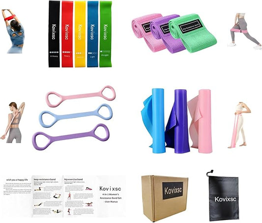 Resistance Band Set for Women, Loop Fabric Resistance Bands for Working Out, Figure 8 Resistance Band for Back, Flat Bands for Exercise for Physical Therapy, Strength Training
