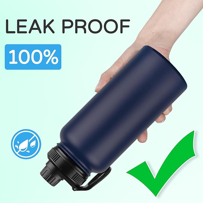 DOMICARE 32 oz Insulated Water Bottle Bulk, Vacuum Insulated Stainless Steel Sports Water Bottle with Straw Lid & Spout Lid, Leakproof, Reusable - Travel, Camping, Bike, Navy Blue (8 Pack)