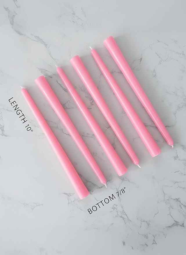 6 PK 10" Classic Taper Candles, Cotton Candy Pink, 7-8 Hours Long Burning, Unscented Tall Candlesticks