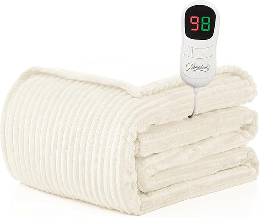 Homemate Heated Blanket Electric Throw - 50"x60" Heating Blanket Throw 1/2/4/6/8 Hours Auto-Off 10 Heat Levels Over-Heat Protection Soft Flannel Sherpa ETL Certification