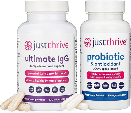 Just Thrive Probiotic & Antioxidant 30 Caps & Ultimate IgG 120 Caps Bundle Spore-Based Digestive & Immune Support Complete Detox & Immune Support - 30-Day Supply