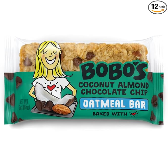 Bobo's Oatmeal Bars, Coconut Almond Chocolate Chip, Gluten Free Vegan Whole Grain Oat Bars, Pack of 12