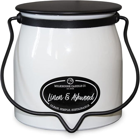Milkhouse Candle Company - Linen & Ashwood - Creamery Collection - 16oz Double Cotton Wick Soy Candles with Beeswax - Long Burn Time, Made in The USA - Non Toxic, Premium Scented Candles