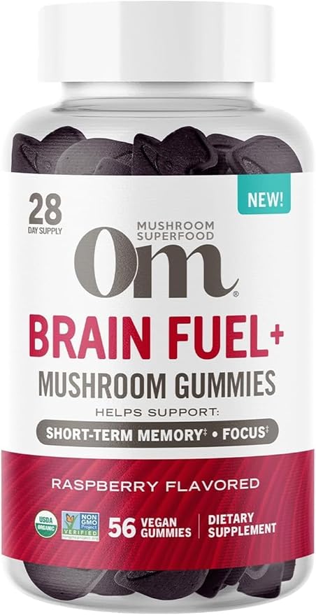OM MUSHROOM SUPERFOOD Organic Mushroom Gummies – Functional Adaptogen Supplements for Immune Health, Energy, Gut Support & Stress Relief - Lion’s Mane Blend – Brain Fuel – Raspberry Flavor | 56 Count
