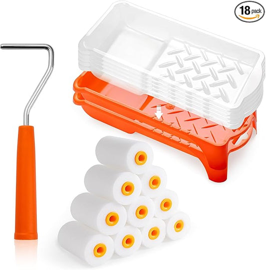 Foam Paint Roller, 18 Pcs 2 Inch Small Paint Roller Kit with 10 Pack High-Density Foam Paint Roller, Paint Tray and Liner, Mini Paint Roller for Painting Wall, Door, Cabinet, Furniture