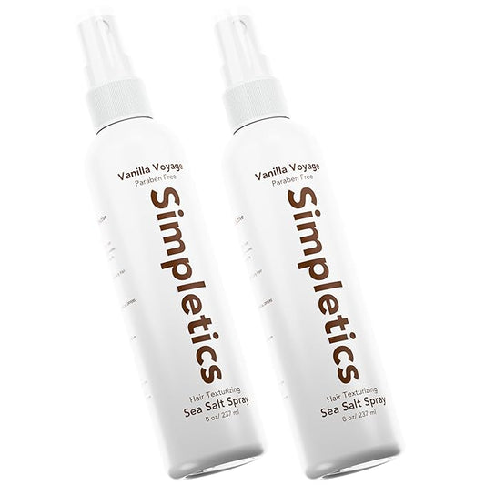 Simpletics Himalayan Sea Salt Spray for Straight & Wavy Hair - All Natural, 5 Ingredient, Texturizing & Volumizing Product - Vanilla Scented - Adds Volume, Texture, Beach Look to Men & Women, 2 Pack
