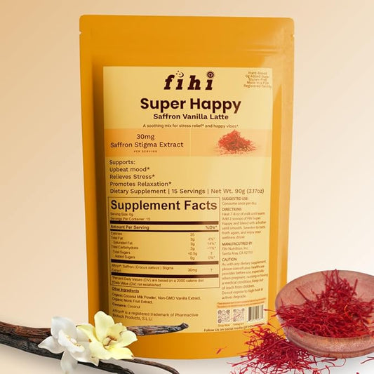 Super Happy – Mood & Emotional Wellness | Clinically Studied Saffron Superfood Latte Powder | Clean, Effective, Made in California