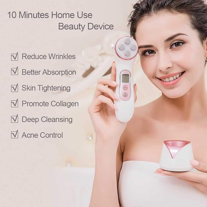 MiSMON Wrinkle Reduction Device, 5 in 1 Multifunction Facial Massager, High Frequency LED Skin Care Beauty Device, Skin Rejuvenation/Anti-Aging/Skin Tightening/Face Lifting/Face Cleansing