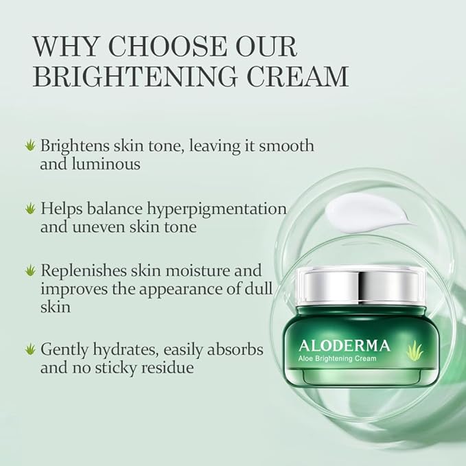 Aloderma Brightening Facial Cream - Made with 69% Organic Aloe Vera - Natural Skin Brightening Squalane & Niacinamide for Flawless Complexion, 1.7oz
