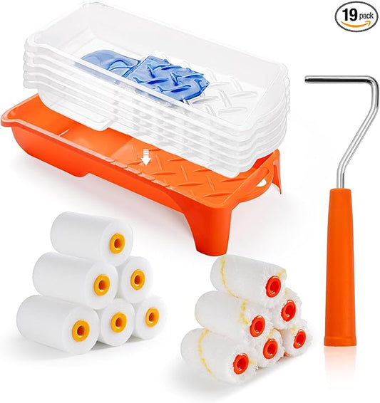 Paint Roller, 2 Inch Small Paint Roller Kit with High-Density Foam Paint Roller, Microfiber Paint Rollers, Paint Tray, Paint Tray Liner, Roller Frame, Pack of 19