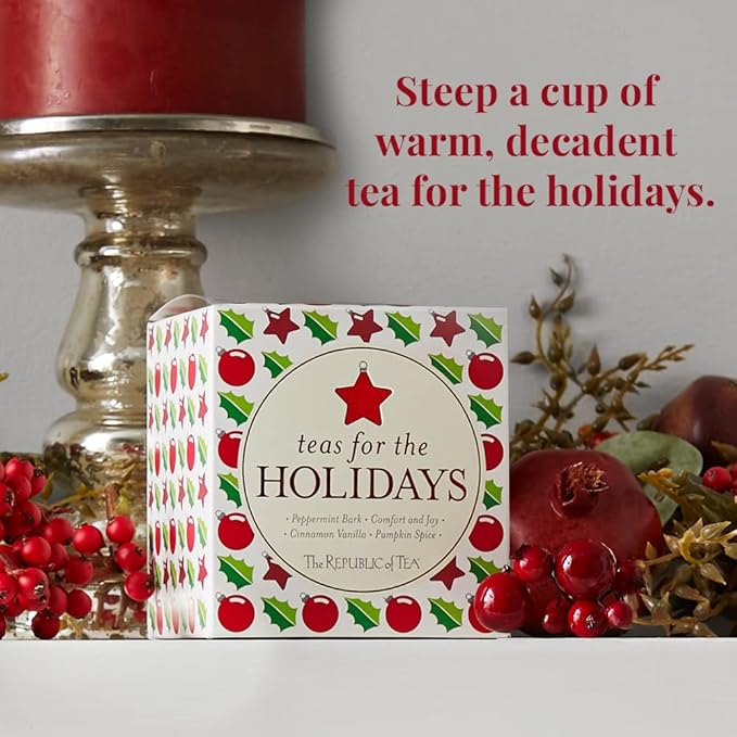 The Republic of Tea – Holiday Teas Assortment, 24 Individually-Wrapped Tea Bag Samples | Peppermint, Cinnamon, Vanilla, Pumpkin Spice