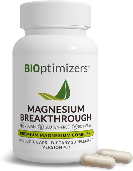 BIOptimizers Magnesium Breakthrough Complex Supplement with 7 Forms of Mg: Glycinate, Malate, Citrate, and More - Natural Support for Sleep and Cognitive Function - 30 Capsules- Calming Vitamins