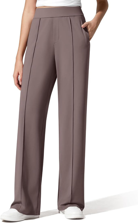G4Free ShiftReady Women's Yoga Dress Pants with Pockets Wide Leg Business Casual Slacks High Waist Lounge Trousers
