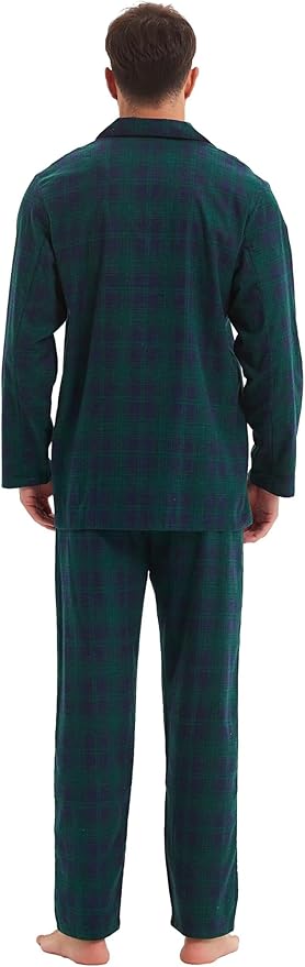 GLOBAL Men's Pajamas Sets 100% Cotton Flannel Sleepwear Long-Sleeve top & Bottom