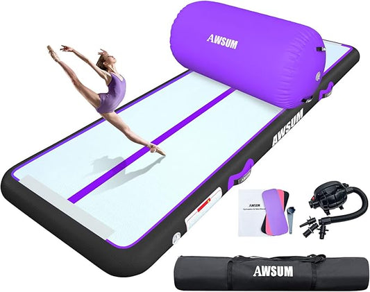 AWSUM Inflatable Air Gymnastics Mat 10ft/13ft/16ft/20ft/23ft Training mat 4/8 inches Thick tumbling mat with Electric Pump for Home/Gym/Outdoor