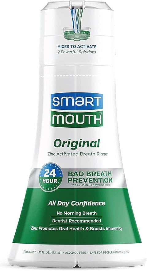 SmartMouth Original Activated Mouthwash for Bad Breath, Lasts 24 Hours, Fresh Mint, 16 fl oz, 2 Pack