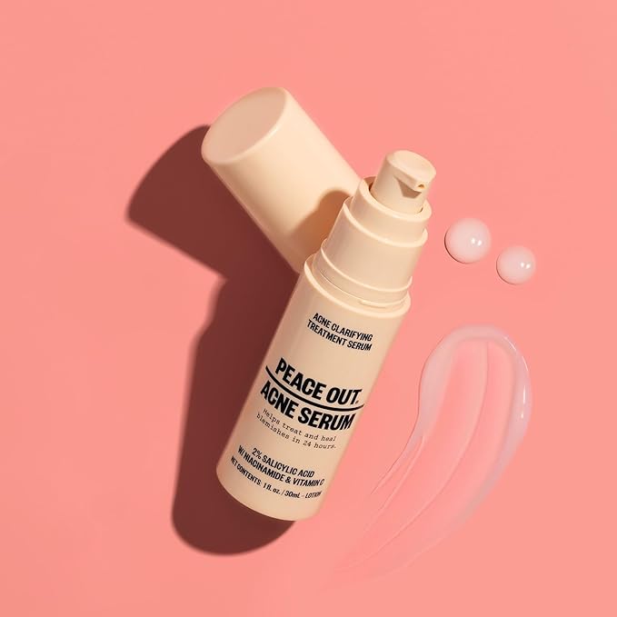 PEACE OUT Skincare Acne Serum. Daily Multi-Benefit Face Serum with 2% Salicylic Acid to Target Pimples, Zits, Blemishes and Breakouts, For Clearer-Looking Skin 1 fl oz