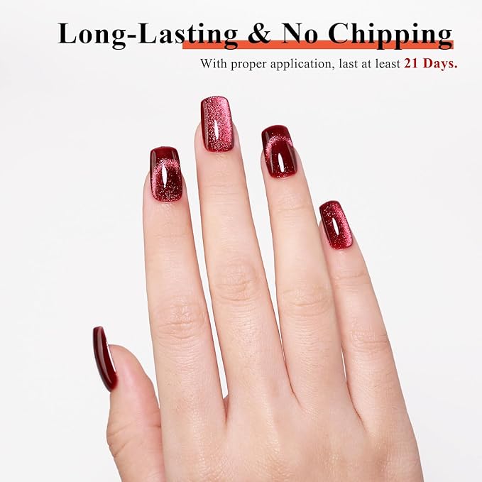 Imtiti 10ml Red Cat Eye Gel Nail Polish Long Lasting Soak Off UV Led Gel Polish Salon DIY at Home with Magnetic Stick Gift for Women 1Pcs