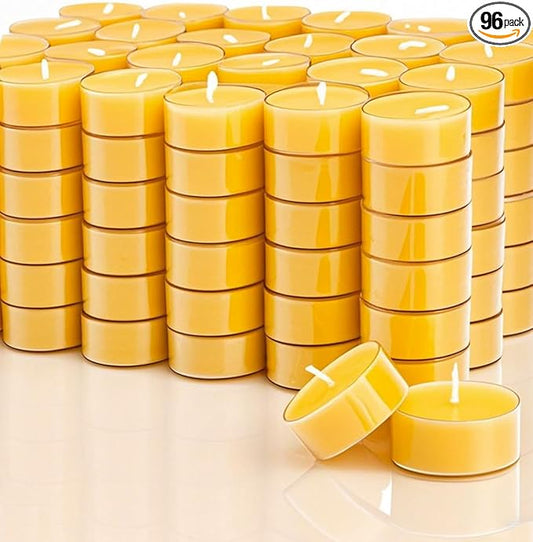 96 Packs Beeswax Tealight Candles, 100% Pure Beeswax Tea Candles | 4-Hour Extended Burn Time | Natural Bees Wax Tea Light Candle in Clear Cup, Perfect for Home Deco,Air Purification,Fragrance