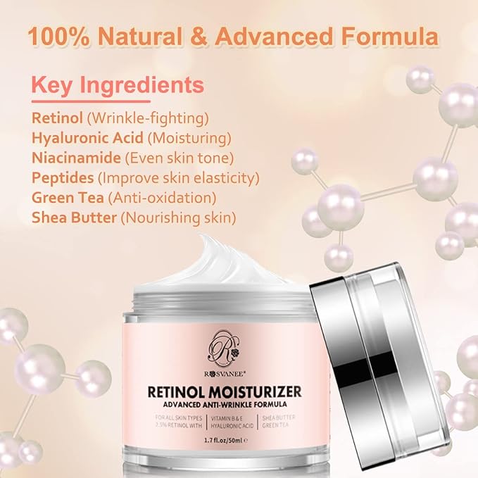 Retinol Cream Face Moisturizer for Women Men Anti Aging Wrinkle Cream with Retinol, Nacinamide, AH-8 Peptides, Botanical Extracts Facial Eye Cream for Day Night