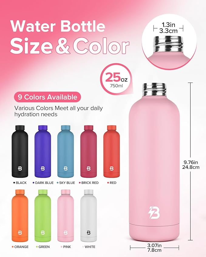 Insulated Water Bottle with Lid, 25 oz Reusable Leak-Proof Metal Stainless Steel Water Bottles for Travel, Sports, Gym, Outdoor (Pink)