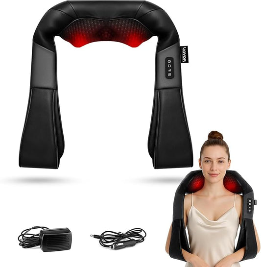VOYOR-HEALTH Shiatsu Neck and Back Massager with Heat, Electric Deep Tissue 4D Kneading Massage for Shoulder, Back, Neck and Full Body Muscle Pain Relief, Home, Car, Office Use PJ100, Black