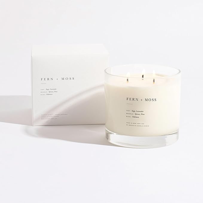 Brooklyn Candle Studio Fern & Moss XL 3 Wick Candle - Luxury Scented Candle, Vegan Soy Wax, Hand Poured in The USA, 100 Hour Slow Burn Time - 27oz