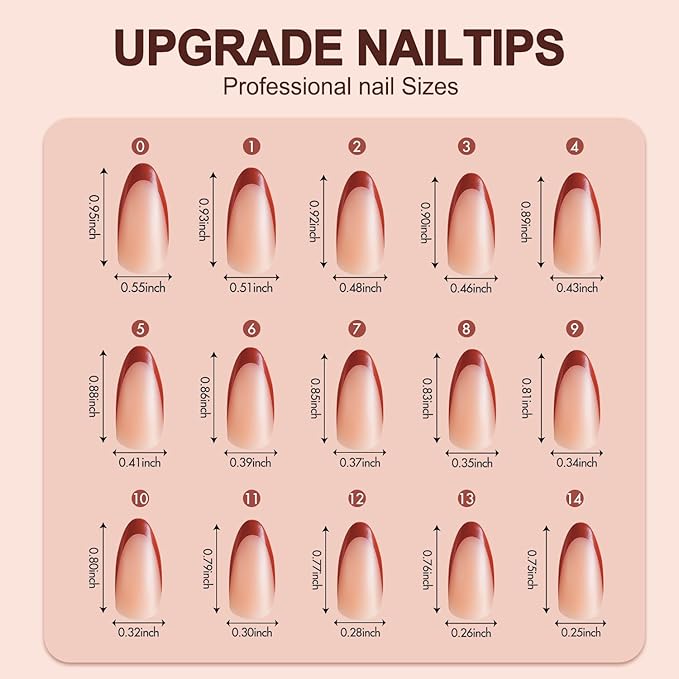 150Pcs French Gel Nail Tips Almond, Vansiho Medium Nail Tips, Pre-French Tips Press on Nails, Acrylic Fake Nails for Nail Art DIY 15 Sizes