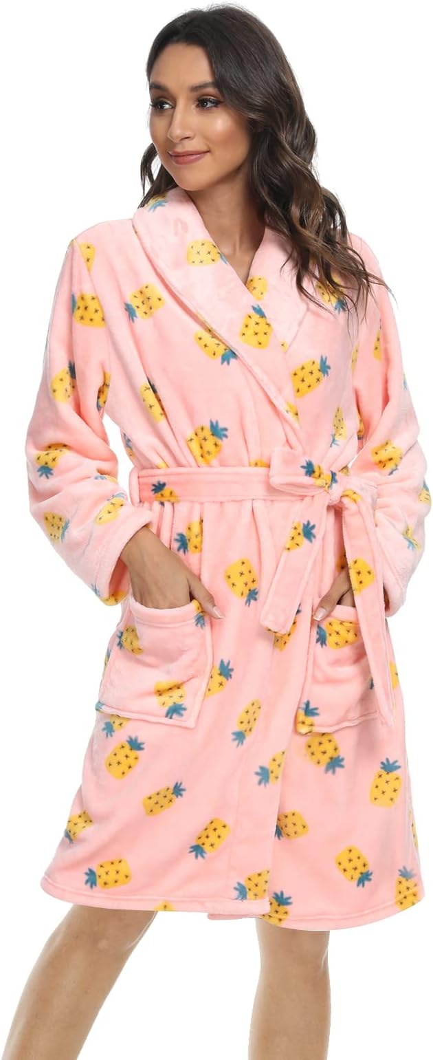 U2SKIIN Women Fleece Robe, Short Cozy Plush Robes for Womens Soft Shawl Collar Warm Spa Bathrobe