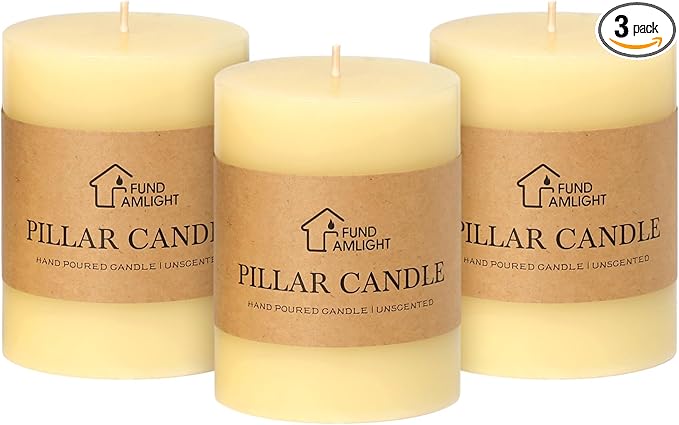 3x4 Inch Ivory Pillar Candles Set of 3 - Decorative Unscented Pillar Candles, Long Burning Dripless Candles for Table Decor, Smokeless Large Pillar Candle for Wedding, Dinner, Rustic Home Decor