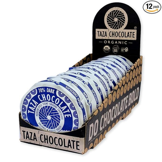 Taza Chocolate Organic Mexican-Style Disc 70% Dark Chocolate, Sea Salt, 2.7 Oz, 12 Count