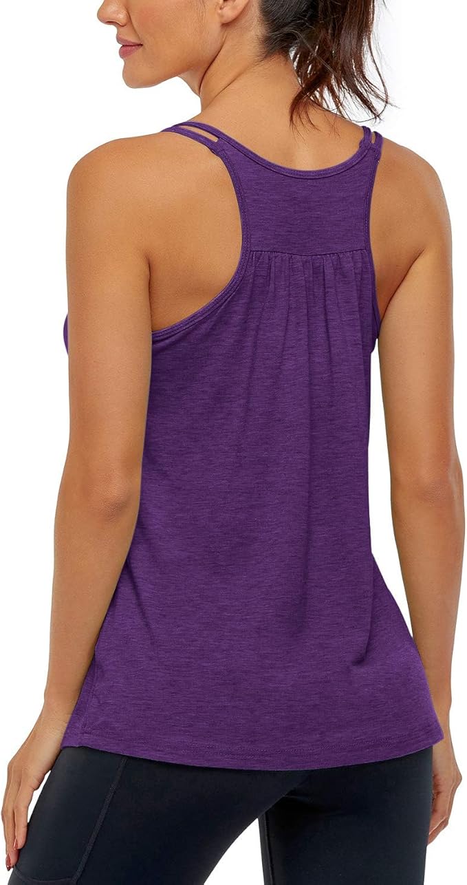 Hibelle Women's Workout Yoga Racerback Tank Tops with Built in Shelf Bra