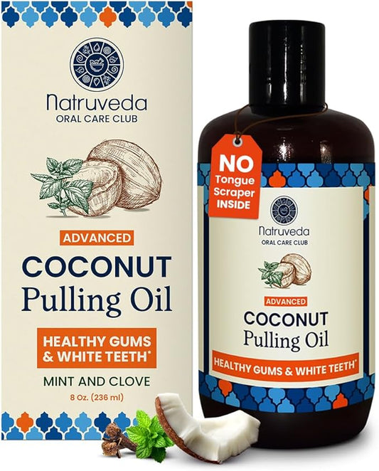 Coconut Oil Pulling Mouthwash – 8 oz, Virgin Clove & Mint Blend, Ayurvedic Oral Rinse for Teeth Whitening, Natural Mouthwash for Gums, Gentle Pulling Oil for Daily Use
