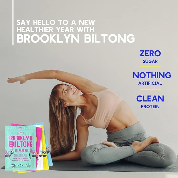 Brooklyn Biltong Beef Jerky Snack (2 oz, Pack of 5) - Grass Fed, Whole30, Zero Sugar, Paleo Friendly with No Artificial Ingredients, 32g of Protein per package, No Sugar Everyday Snack