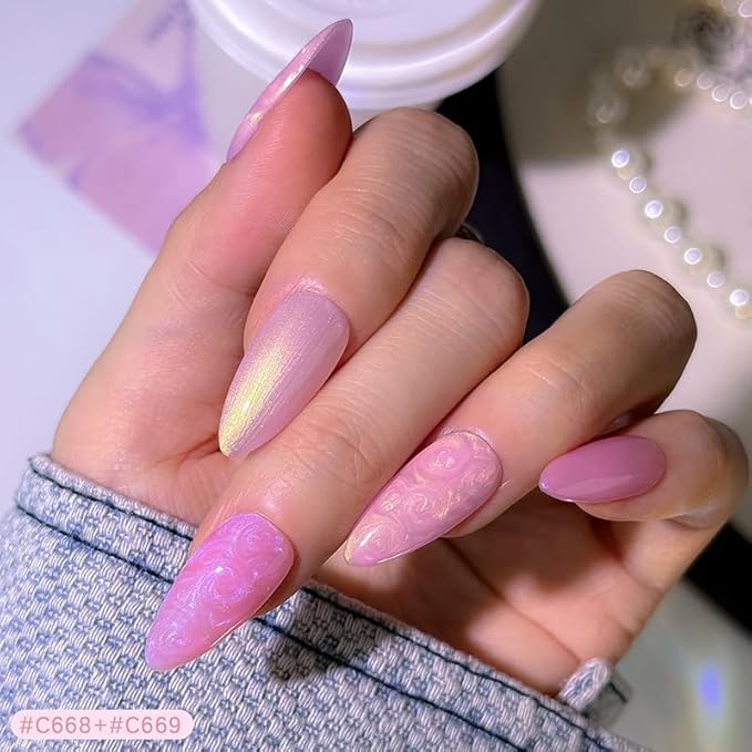 ROSALIND Pearl Gel Nail Polish - 12 Colors Pearlescent Shell Gel Polish Set with Dotting Pen Shell Swirl Thread Effect Soak Off UV Set Shimmer Nail Art Collection Manicure Gift for Women