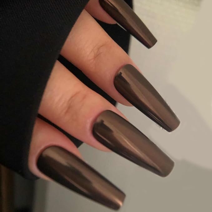 Holographic Mirror Nail Powders Chrome Gold Effect Pure Metallic Dust Sequins UV Gel Nail Chrome Pigment for Nail Art Decoration (Brown)