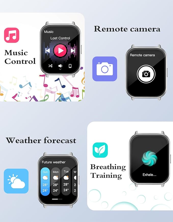RUIMEN Smart Watches for Men Women (Answer/Make Calls, 2 Bands Included), 1.8" Smartwatch for iOS/Android Phones, Fitness Tracker Heart Rate/Sleep Monitor Digital Watch Waterproof Blue
