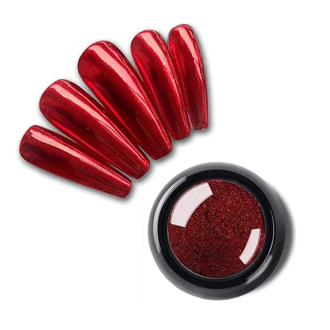 Holographic Mirror Nail Powders Chrome Gold Effect Pure Metallic Dust Sequins UV Gel Nail Chrome Pigment for Nail Art Decoration (Red)