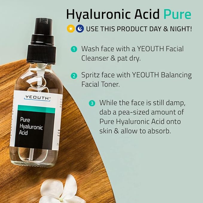 YEOUTH Pure Hyaluronic Acid Serum for Face 99% for Dry & Dull Skin, Hydrating Hyaluronic Acid Face Serum for Women & Men, For All Skin Types 1oz