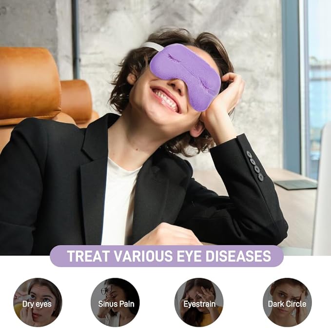 Heated Eye Mask for Dry Eyes, Microwave Moist Heat Eye Compress with Flaxseed, Weighted Warm Eye Mask for Itchy Eyes, Stye, Sleeping, Relaxation, Therapy(Purple)