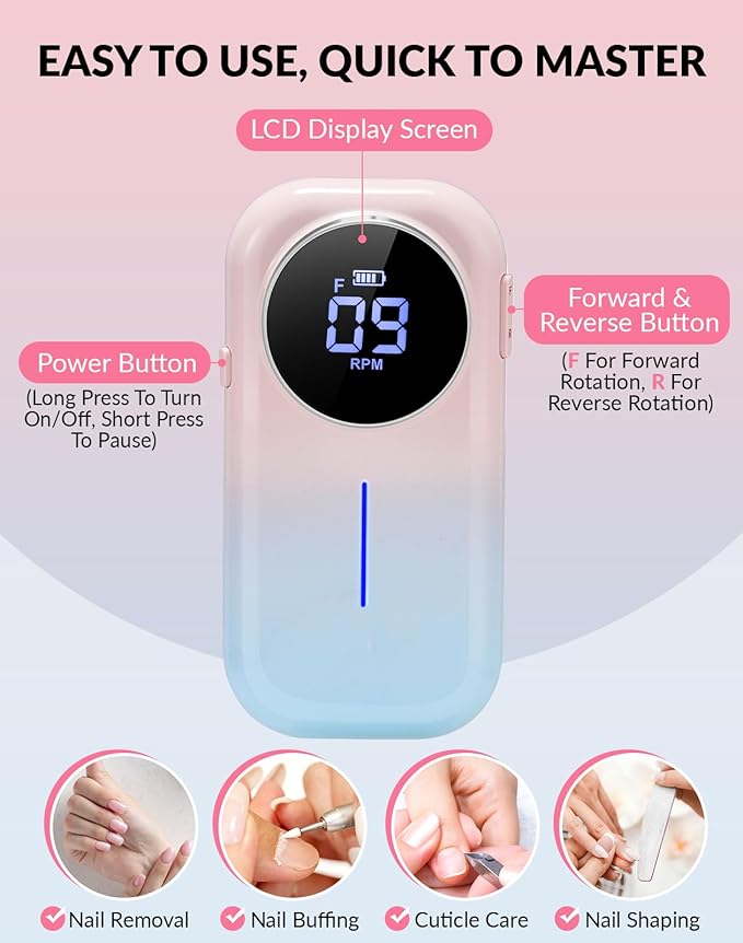 BAOSHISHAN Professional Nail Drill Machine, 20000RPM Electric Cordless Nail Drill with Base Pen Holder, Rechargeable Nail File 11 Drill Bits for Remove Gel Acrylic Nail