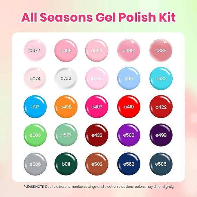 Beetles Gel Nail Polish Set 32pcs Winter Gel Polish 25 Colors with Base Top Coat Soak off UV Gel Burgundy Red Brown Green Blue Pink Gel Polish Kit DIY Nail Art Manicure Gift for Women Fourfold Grace