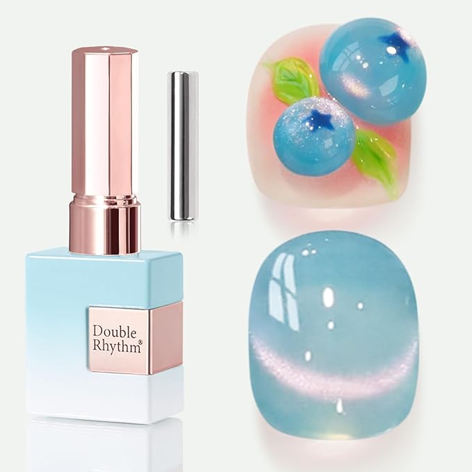 Double Rhythm 0.5 OZ Cat Eye Gel Polish with Magnet 15ML Holographic Glitter Shimmer Translucent Jelly Color Magnetic Nail Polish Salon DIY at Home (Fruit Teal Green-MC1211)