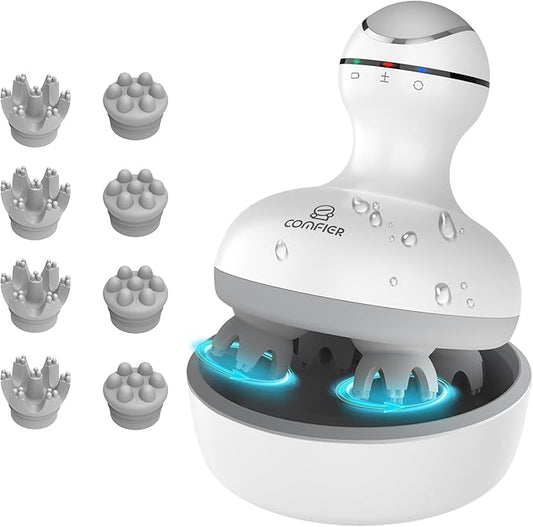 COMFIER Cordless Scalp Massager Hair Growth,Electric Head Massager Scalp Stress Relax with4 Soft Silicone Massage Heads,Waterproof Hair Massager Scalp,Dog&Cat Massager,Gifts for Him Her