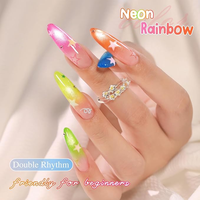 Double Rhythm 6 Colors Cat Eye Gel Polish Set Shimmer Glitter with Magnet Holographic Reflective Magnetic UV Nail Art Kit (6-Kit-53)